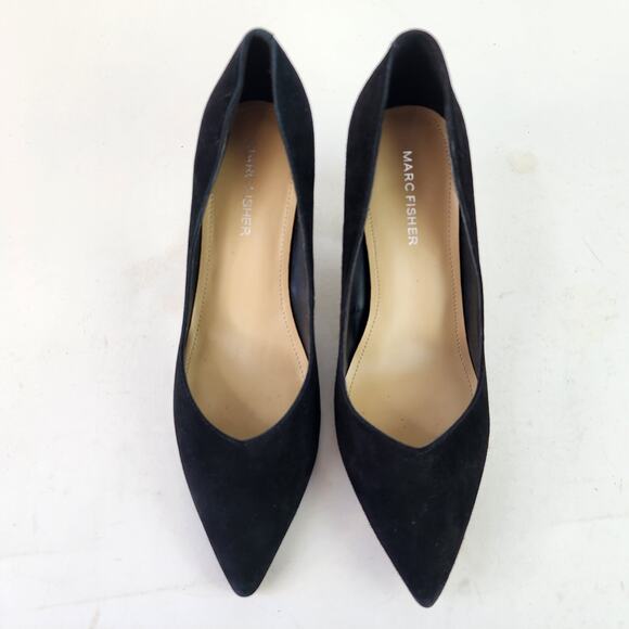 Marc Fisher Caitlin Point Toe Black Heels Size 6.5M Black Suede Pumps - Picture 3 of 8